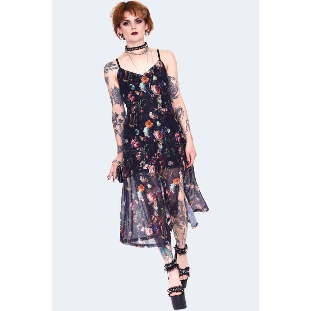 Jawbreaker - Night garden print with front open Longue robe - Noir